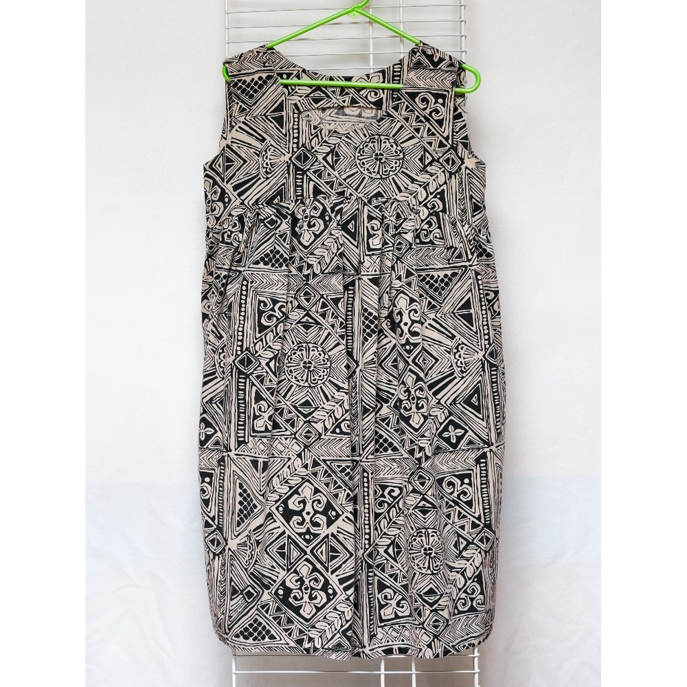 Beige and black Batik cotton sleeveless dress - Size M